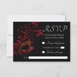 Cartão RSVP de Casamento de Máscara Floral Vermelh