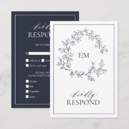 Cartão RSVP de Casamento de Monograma Azul marinho