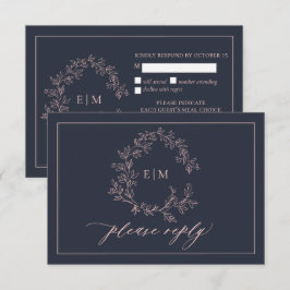 Cartão RSVP de Casamento de Monograma Cor-de-Rosa