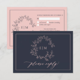 Cartão RSVP de Casamento de Monograma Cor-de-Rosa