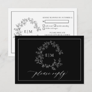 Cartão RSVP de Casamento de Monograma de Folha Bra