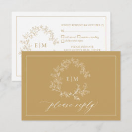 Cartão RSVP de Casamento de Monograma de Folha Dou