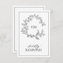 Cartão RSVP de Casamento de Monograma de Folha Pre