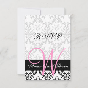 Cartão RSVP de Casamento de Monograma Rosa Bonito