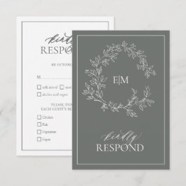 Cartão RSVP de Casamento de Monograma Verde Eucaly