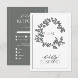 Cartão RSVP de Casamento de Monograma Verde Eucaly