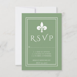 Cartão RSVP de Casamento de Moss Green Fleur de Li