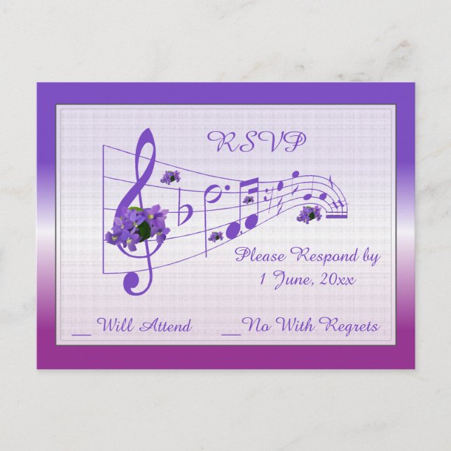 Cartão RSVP de Casamento de Música e Violetas (Frente)