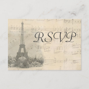 Cartão RSVP de Casamento de Música em Paris Vintag