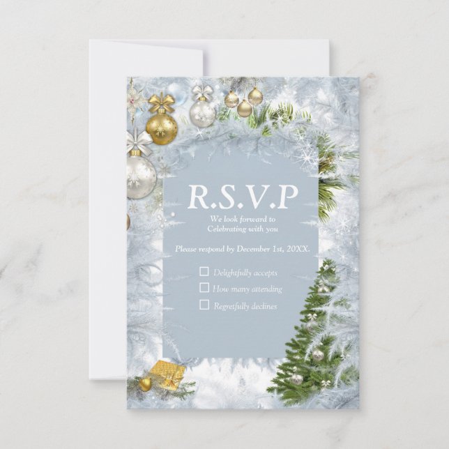 Cartão RSVP de Casamento de Natal Branco (Frente)