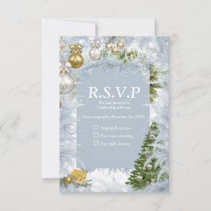 Cartão RSVP de Casamento de Natal Branco