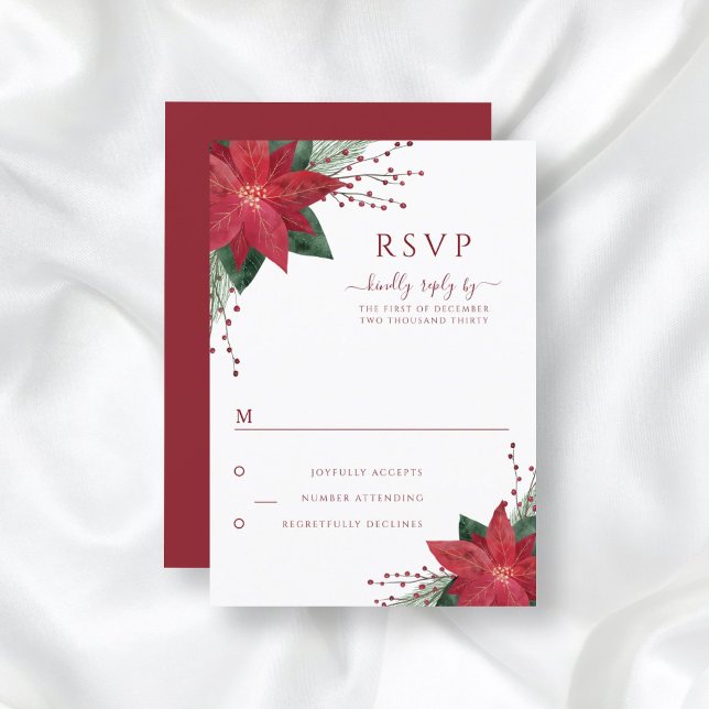 Cartão RSVP de Casamento de Natal de Poinsettia Fl (Criador carregado)