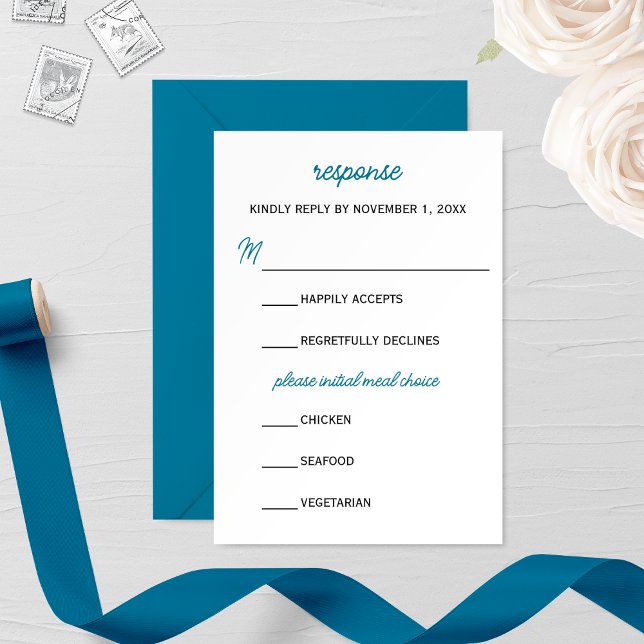Cartão RSVP de Casamento de Neve Azul Minimalista (Criador carregado)