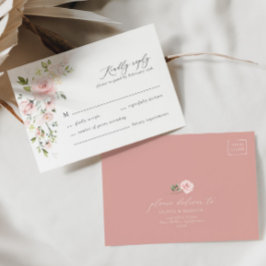 Cartão RSVP de Casamento de Oliva Floral Boho Rosa