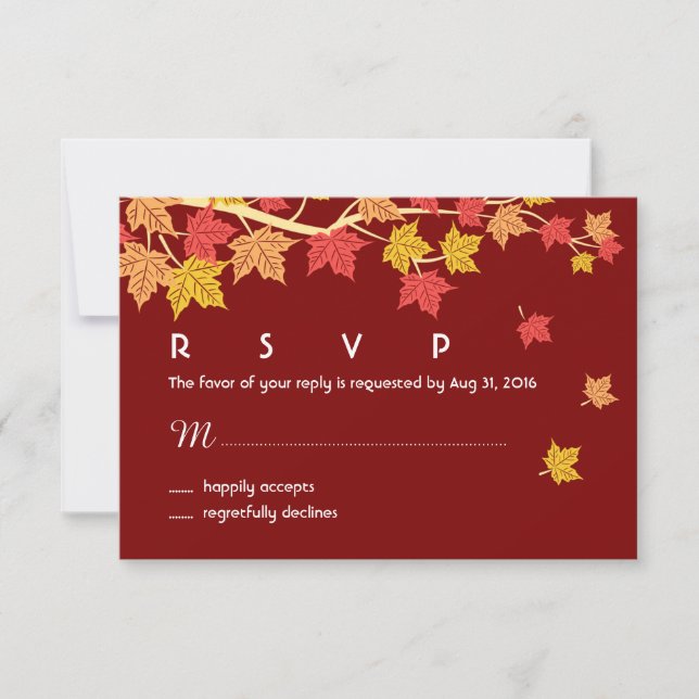 Cartão RSVP de Casamento de Outono com Folhas de M (Frente)