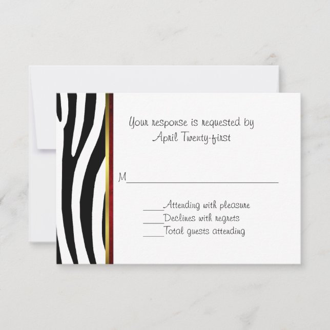Cartão RSVP de Casamento de Padrão Zebra Moda (Frente)