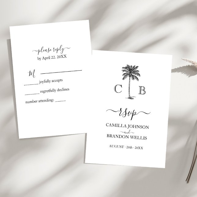 Cartão RSVP de Casamento de Palm Beach Elegante Mo (Criador carregado)