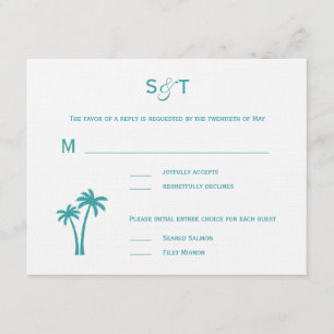Cartão RSVP de Casamento de Palm Trees - Branco/Aq