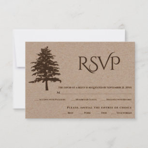 Cartão RSVP de casamento de papel kraft de árvor