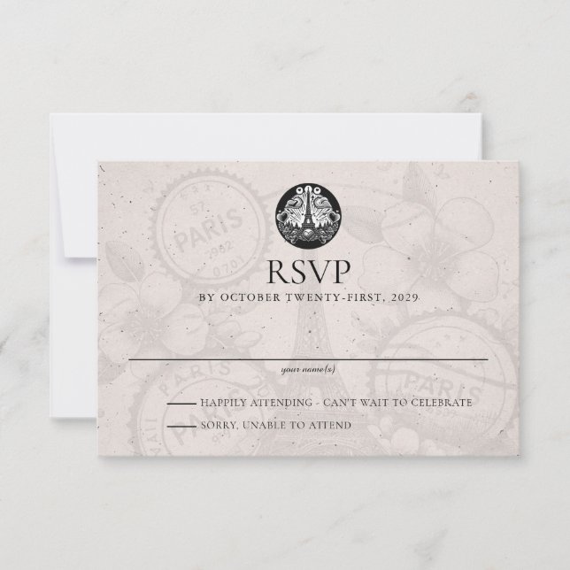 Cartão RSVP de Casamento de Passaporte de Paris (Frente)