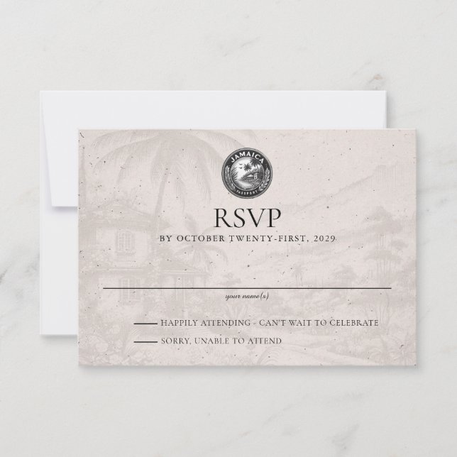 Cartão RSVP de Casamento de Passaporte Jamaica (Frente)