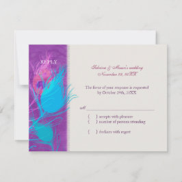 Cartão RSVP de Casamento de Pavão Azul Roxo