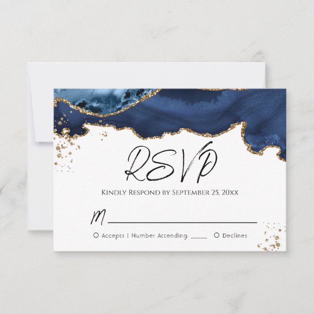 Cartão RSVP de Casamento de Pedra de Agita Dourada (Frente)