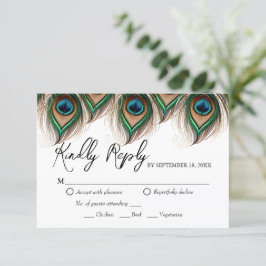 Cartão RSVP de Casamento de Penas de Peacock Elega