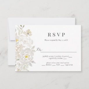 Cartão RSVP de Casamento de Peonia Branca com Aqua