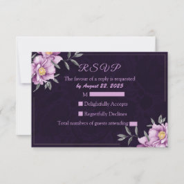 Cartão RSVP de Casamento de Pestes Púrpura com Aqu