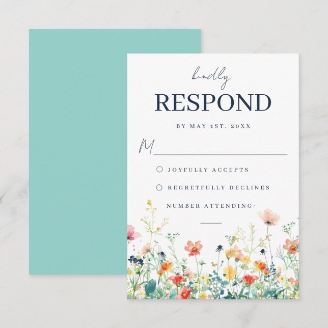 Cartão RSVP de Casamento de Prados Brancos (Frente/Verso)