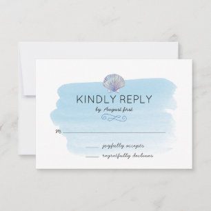 Cartão RSVP de Casamento de Praia Blue Watercolor