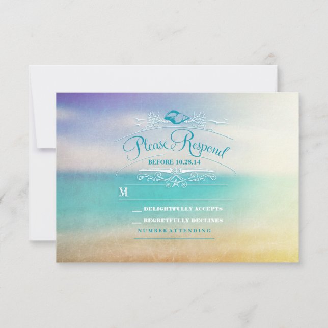 Cartão RSVP de casamento de praia elegante (Frente)