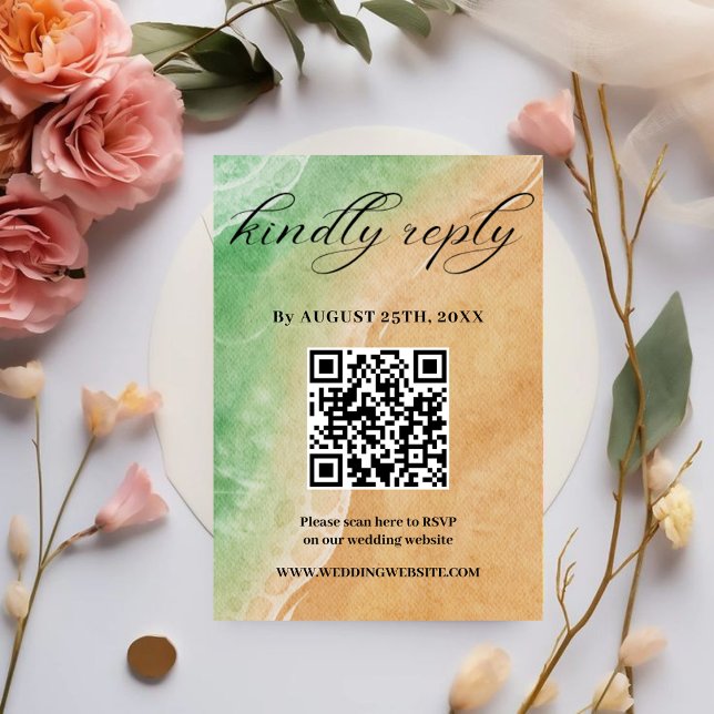 Cartão RSVP de Casamento de Praia Verde e Areia (Criador carregado)