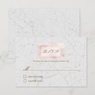 Cartão RSVP de Casamento de Quadro Dourado de Márm