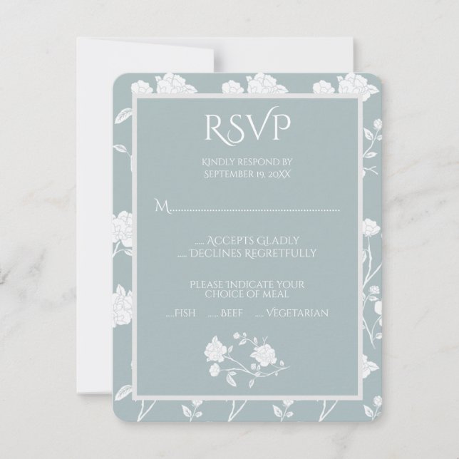 Cartão RSVP de Casamento de Rosa Azul Dusty (Frente)