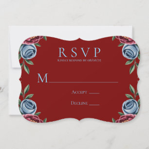 Cartão RSVP de Casamento de Rosa Azul e Peony Burg