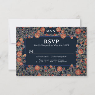 Cartão RSVP de Casamento de Rosa ouro vitoriano eg