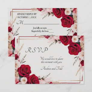 Cartão RSVP de casamento de rosa vermelha d'água