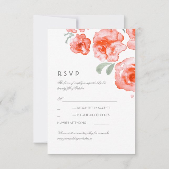 Cartão RSVP de Casamento de Rosas de Coral (Frente)
