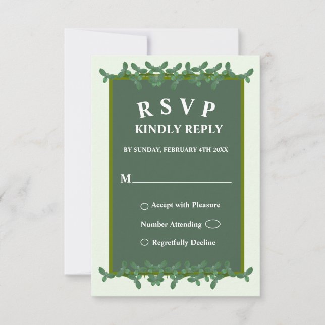 Cartão RSVP de Casamento de Saída Verde Elegante (Frente)