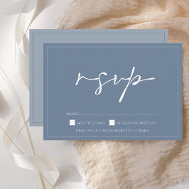 Cartão RSVP de Casamento de Script Azul Simples Du