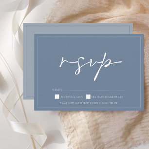 Cartão RSVP de Casamento de Script Azul Simples Du