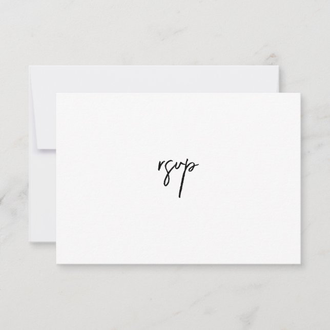 Cartão RSVP de Casamento de Script Branco e Preto (Frente)