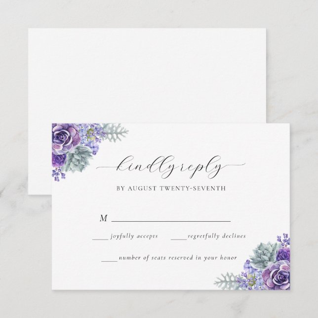 Cartão RSVP de Casamento de Script Floral de Kathe (Frente/Verso)
