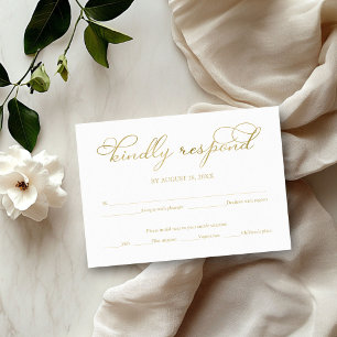 Cartão RSVP de Casamento de Script Gold Foil Gold
