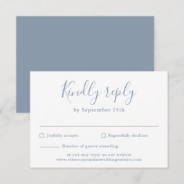 Cartão RSVP de Casamento de Script Mínimo Dusty Bl