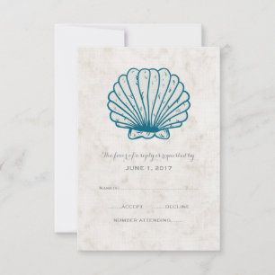 Cartão RSVP de Casamento de Seashell Russo Real