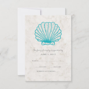 Cartão RSVP de Casamento de Seashell Russo Turques