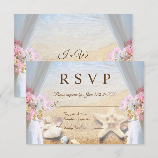 Cartão RSVP de Casamento de Starfish de Verão de p (Frente/Verso)